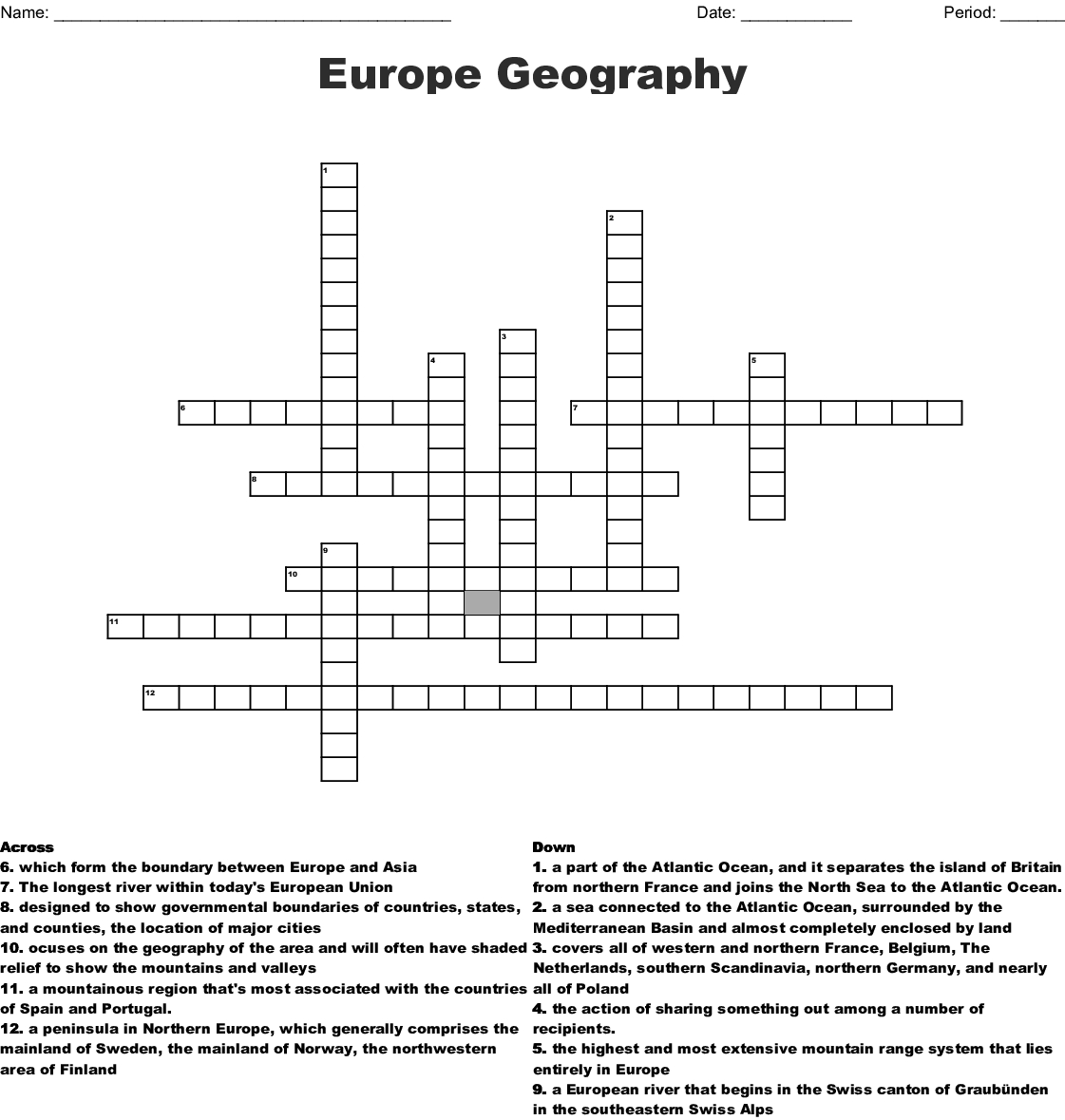 Printable Geography Crossword Printable Crossword Puzzles