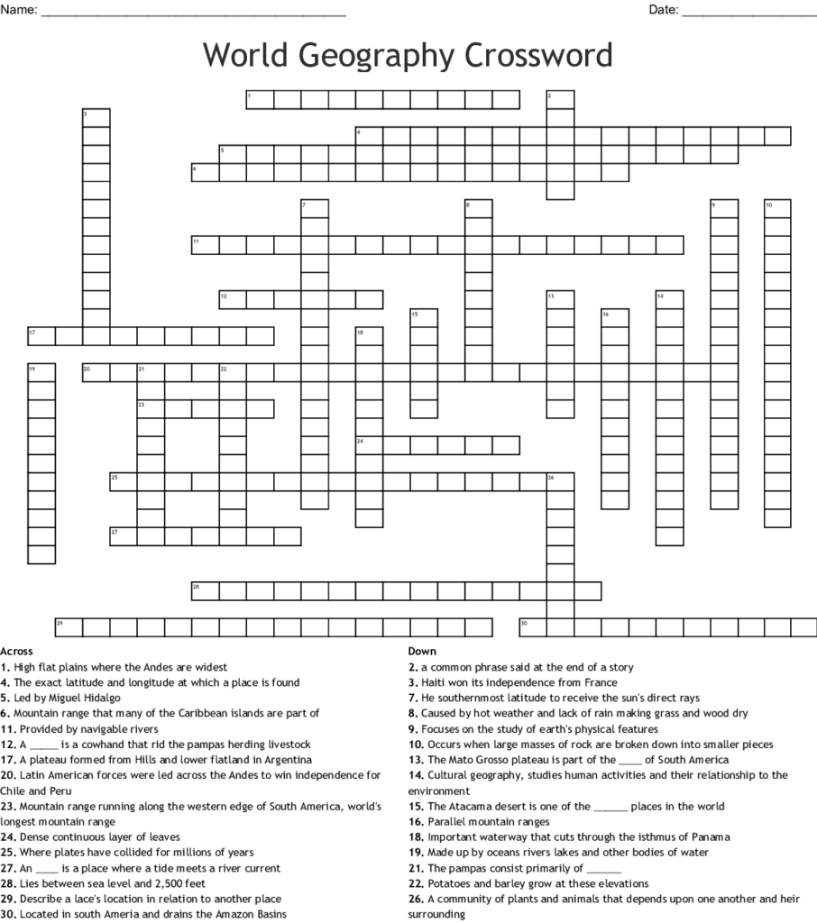 Printable Geography Crossword Printable Crossword Puzzles | Sally ...