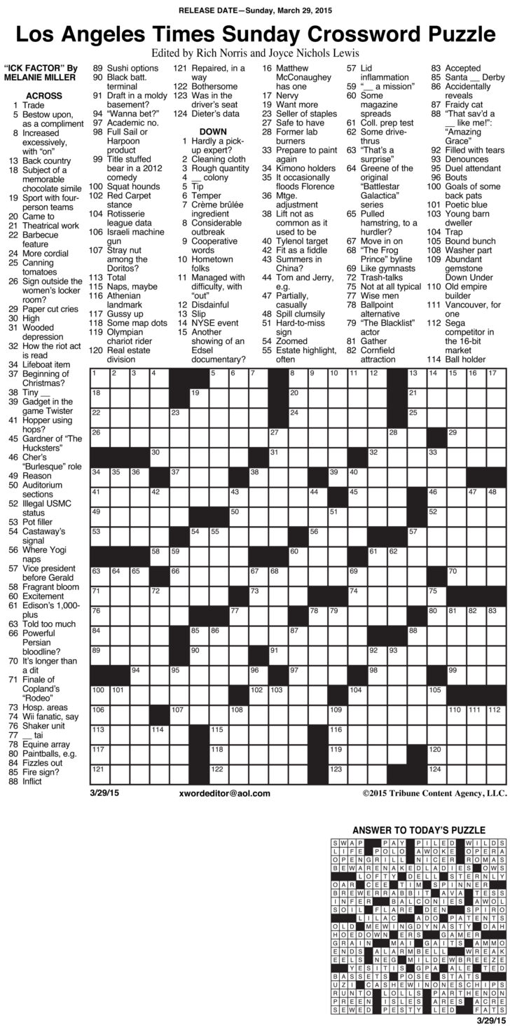 Printable La Times Crossword Puzzles For 2018