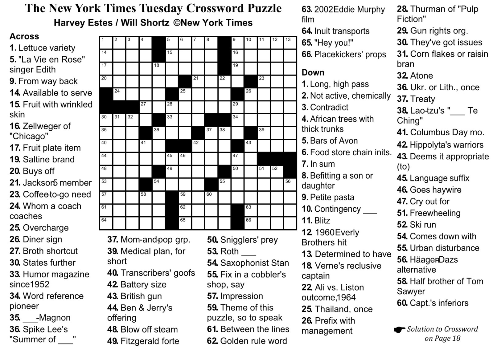 Free Printable La Times Crossword 2018 Sally Crossword Puzzles