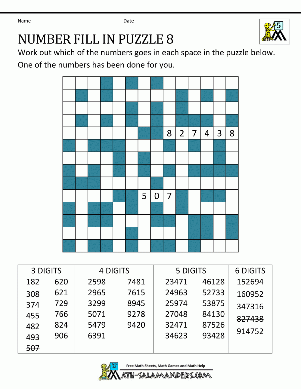 Printable Number Puzzles Number Fill In Puzzle 8 Fill In Puzzles 