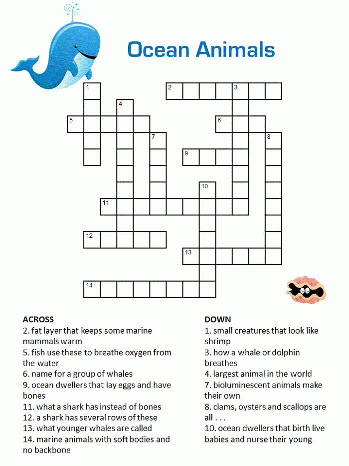 Printable Ocean Animals Crossword Puzzles For Kids K5 Worksheets 