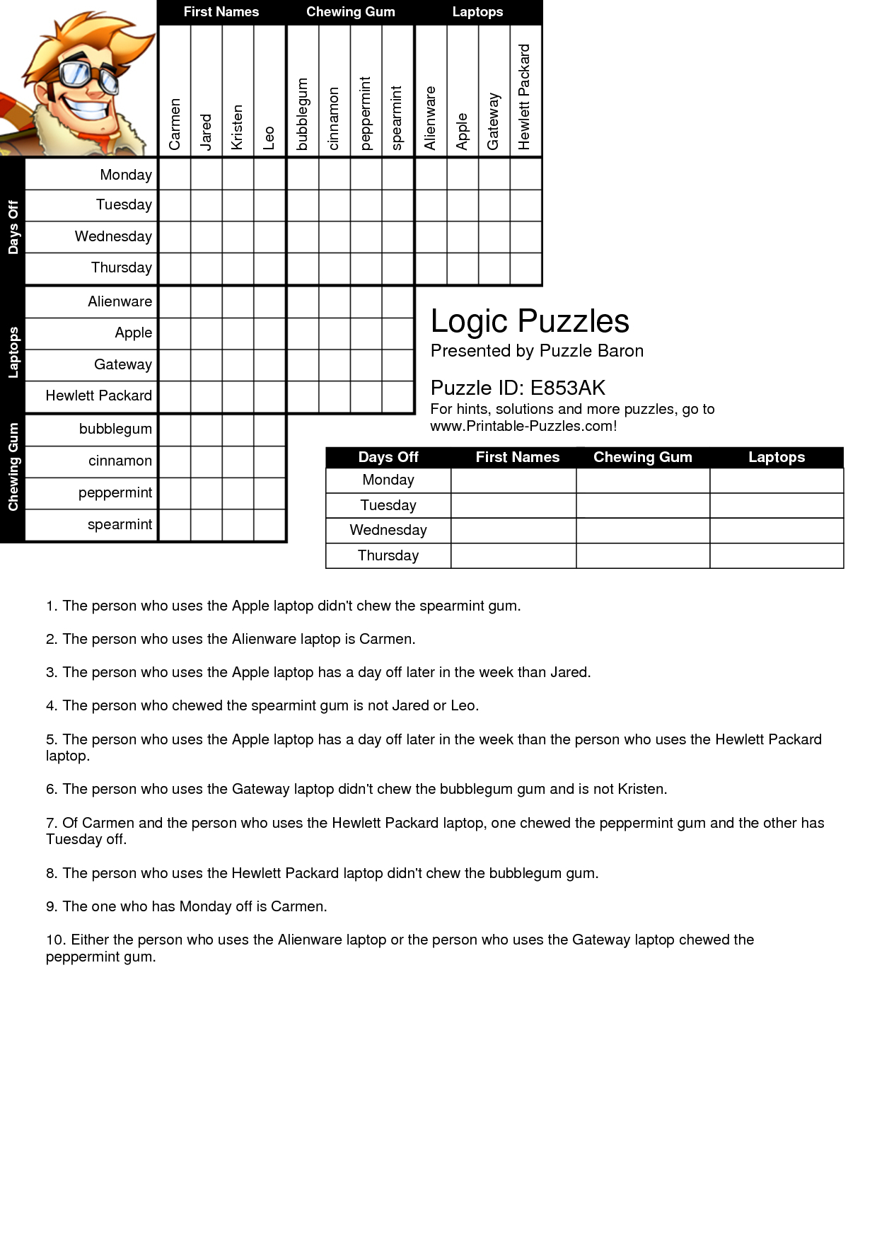 Printable Puzzles For Adults Logic Puzzle Template Pdf Puzzles 