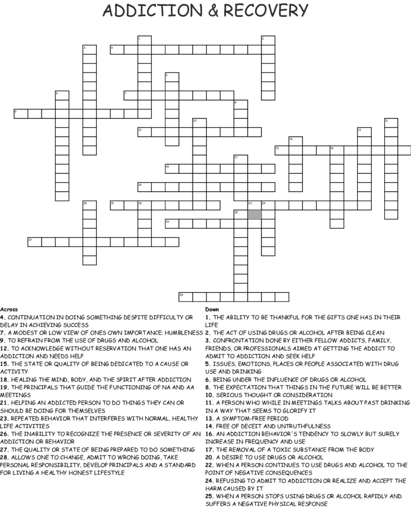 Printable Recovery Crossword Puzzles Printable Crossword Puzzles ...