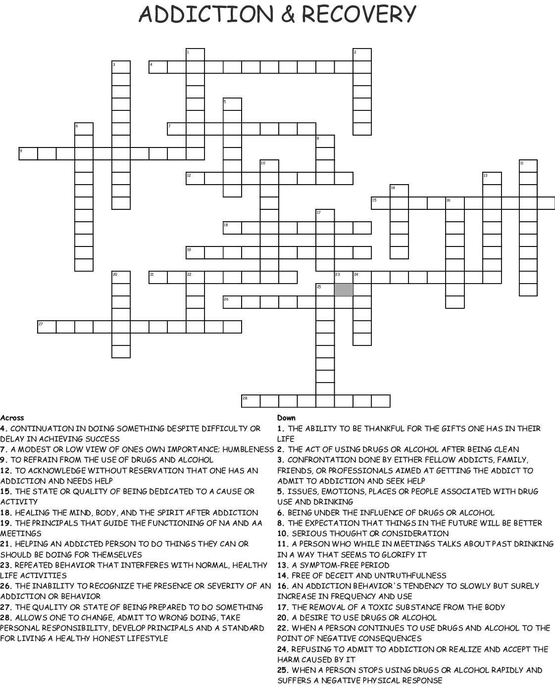 Printable Recovery Crossword Puzzles Printable Crossword Puzzles