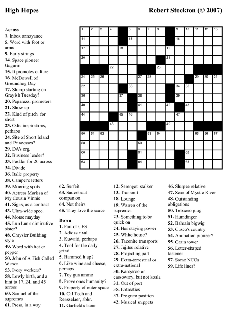 Trivia Crossword Puzzles Printable