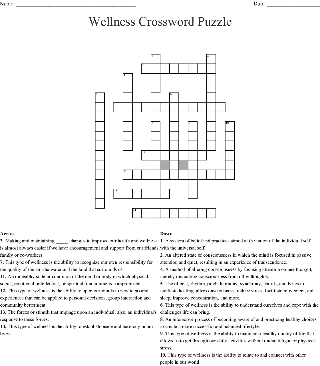 Printable Wellness Crossword Puzzles Printable Crossword Puzzles