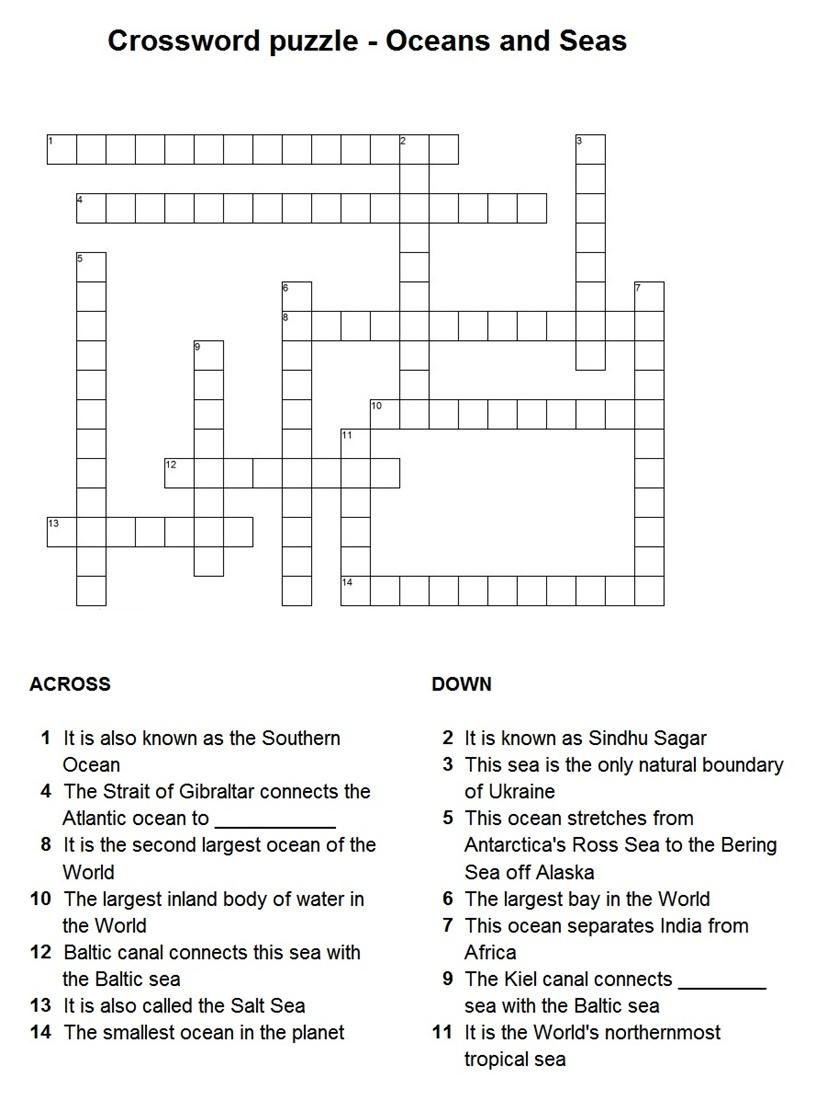 Puzzle On Oceans And Seas Sally Crossword Puzzles