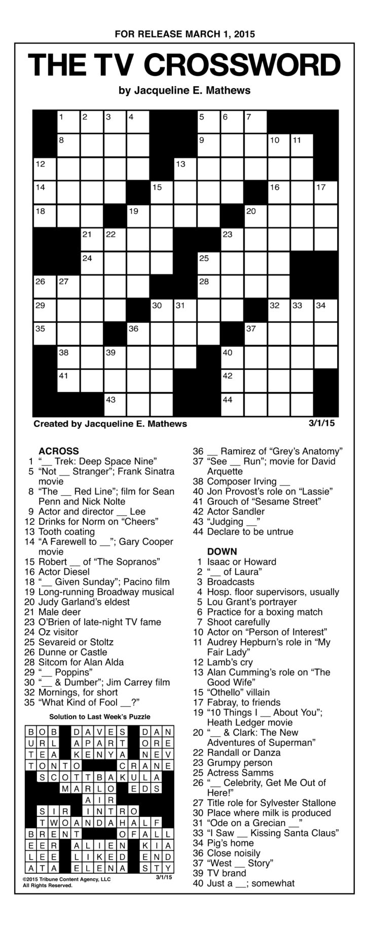 Tv Guide Crossword Puzzles Printable Sally Crossword Puzzles