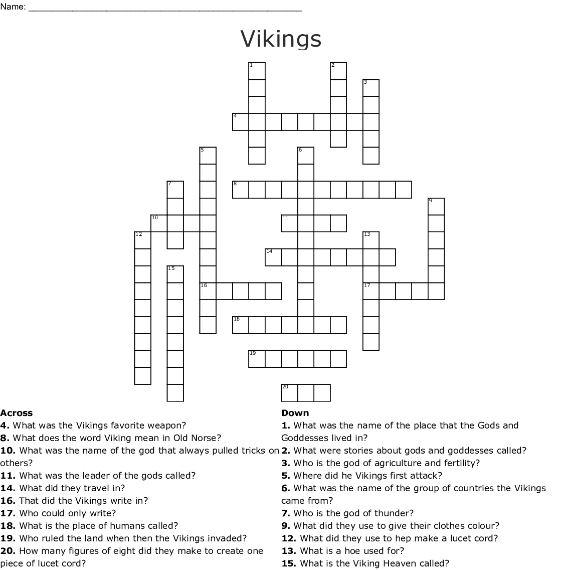 Printable Viking Crosswords Printable Crossword Puzzles Sally