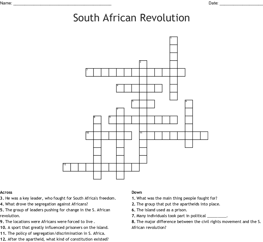 South African Revolution Crossword WordMint