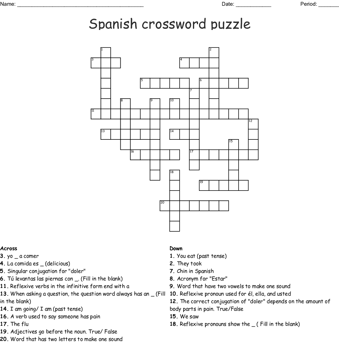 Spanish Crossword Puzzle WordMint