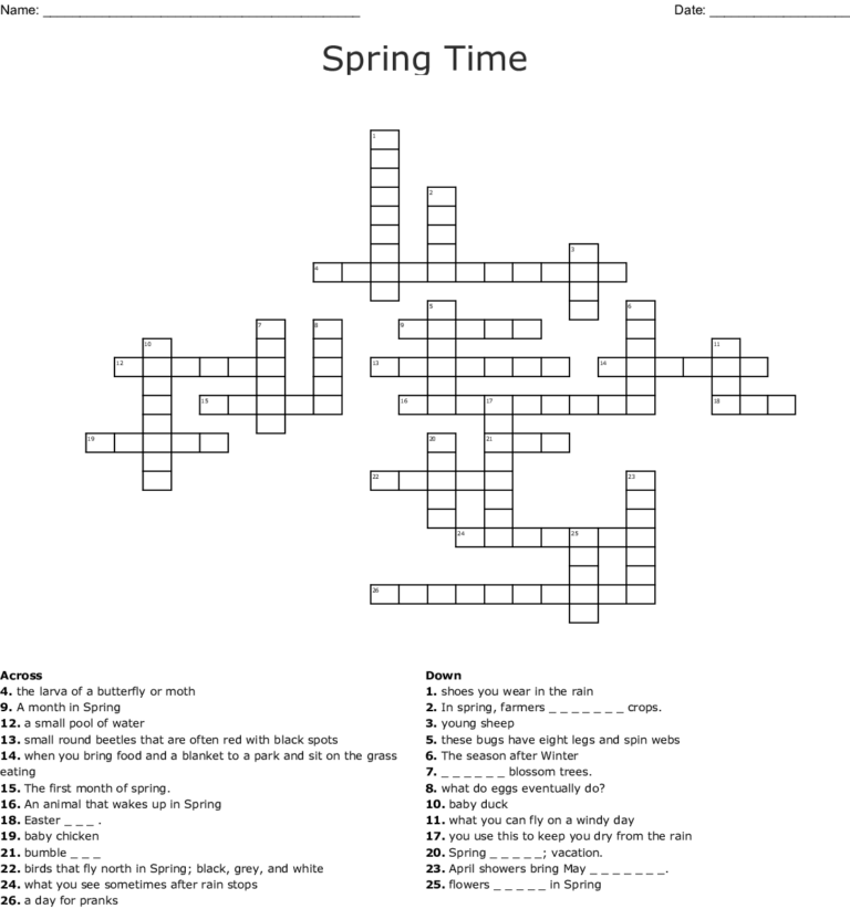Spring Crossword Puzzle Free Printable Printable Template Free | Sally ...