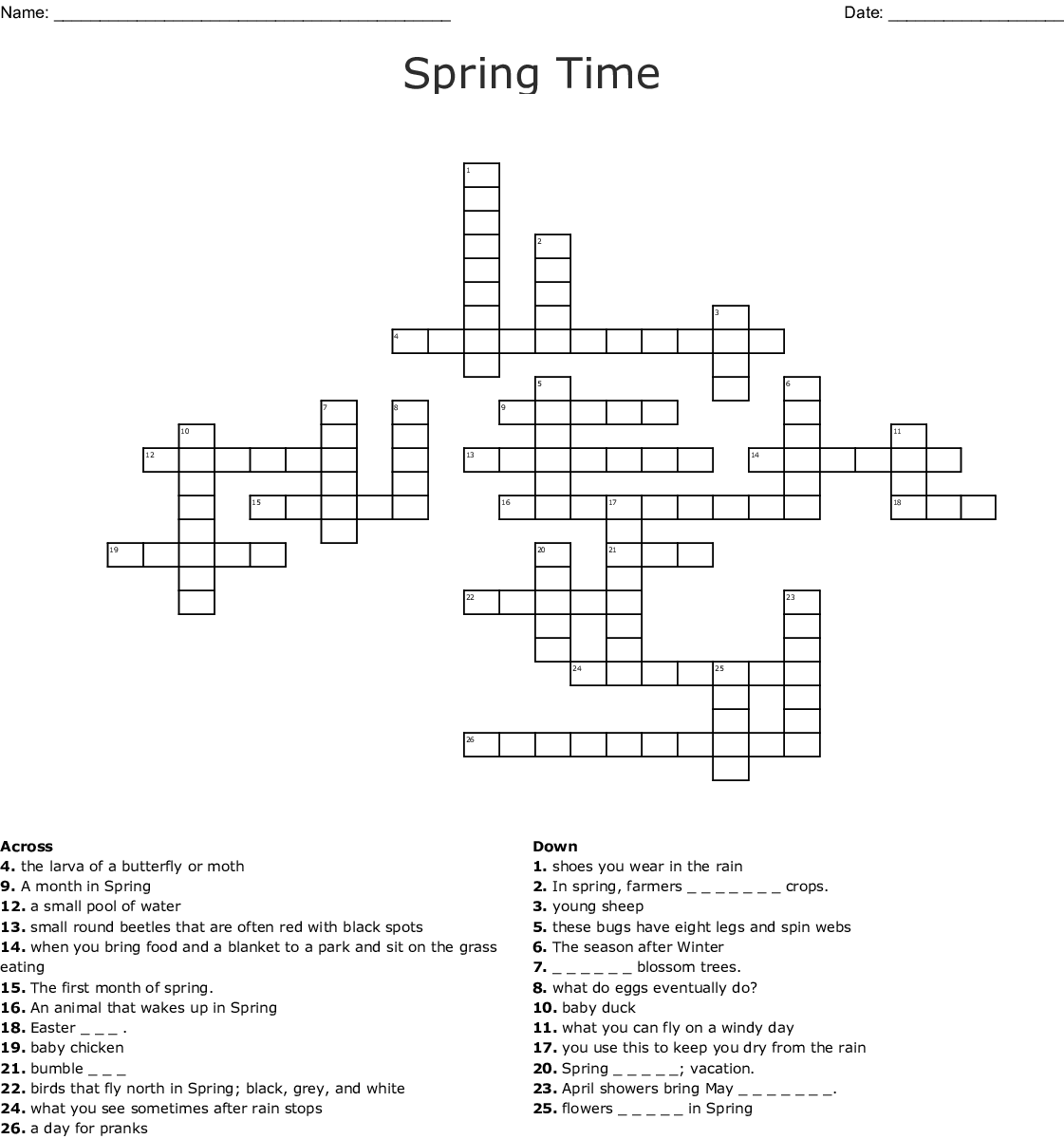 Spring Crossword Puzzle Free Printable Printable Template Free Sally