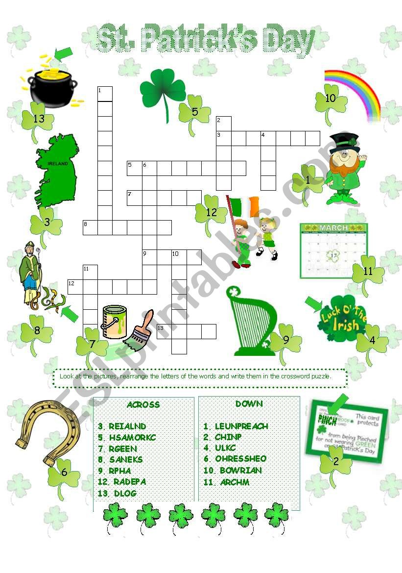 St Patrick s Day Crossword Puzzle Printable Printable Crossword Puzzles
