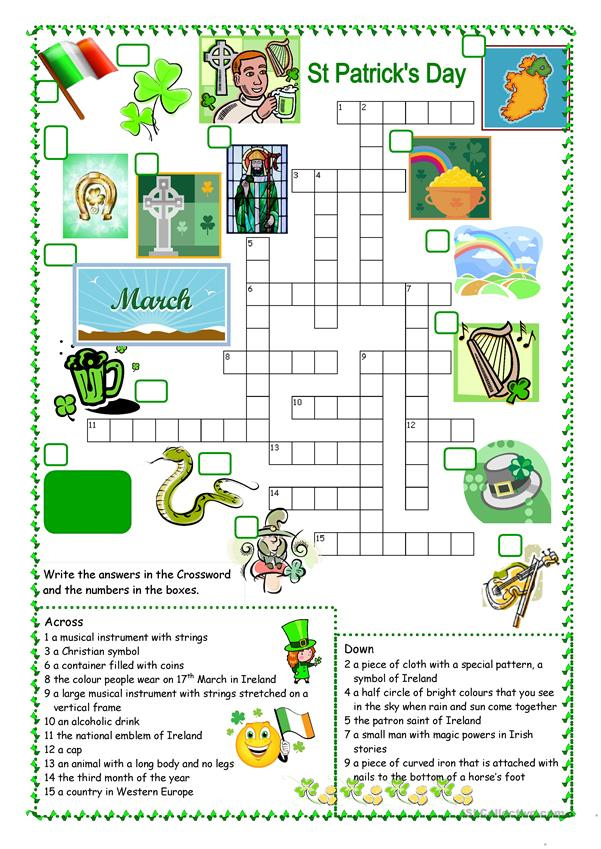 St Patrick s Day Crossword Worksheet Free ESL Printable Worksheets 