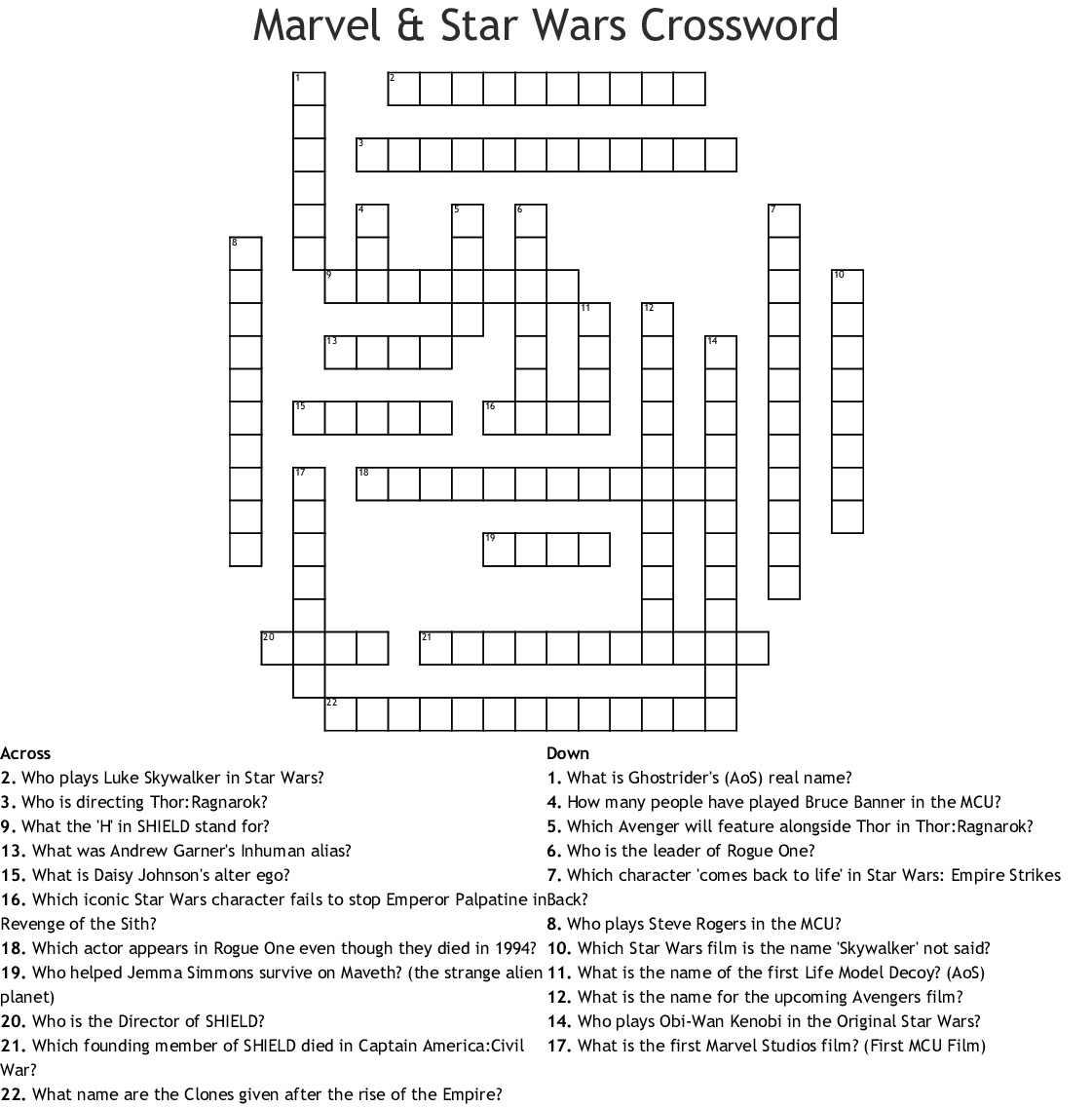 Star Wars Crossword Puzzle Printable Printable Crossword Puzzles