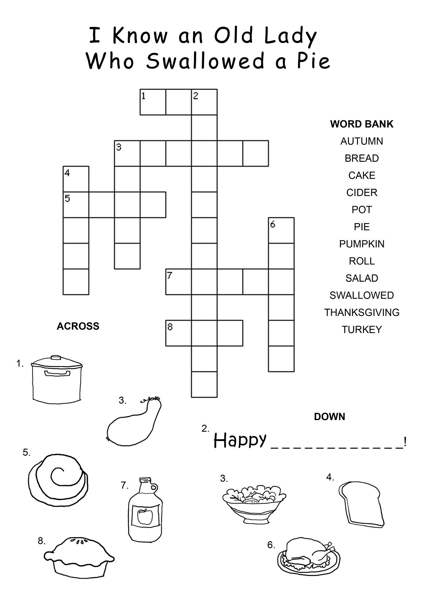 Thanksgiving Crossword Puzzle Printable With Word Bank Printable 