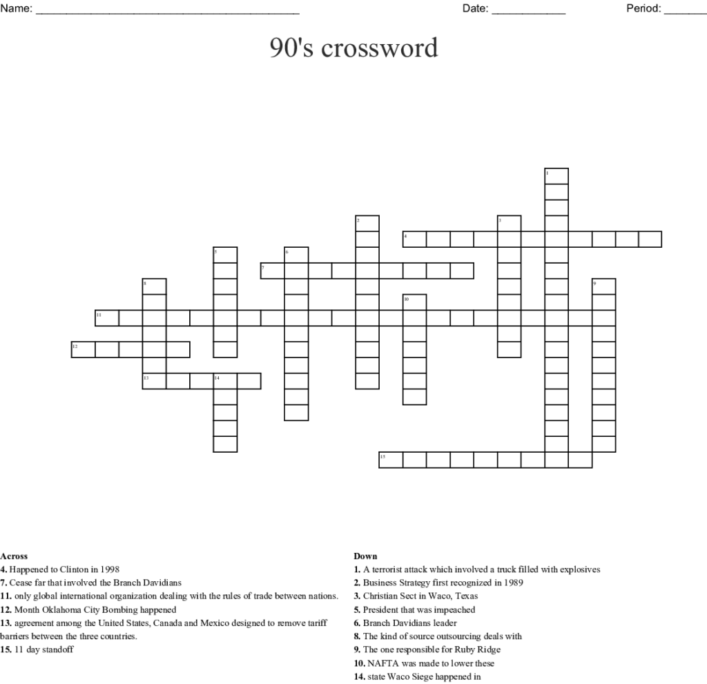The 90s Crossword WordMint Sally Crossword Puzzles