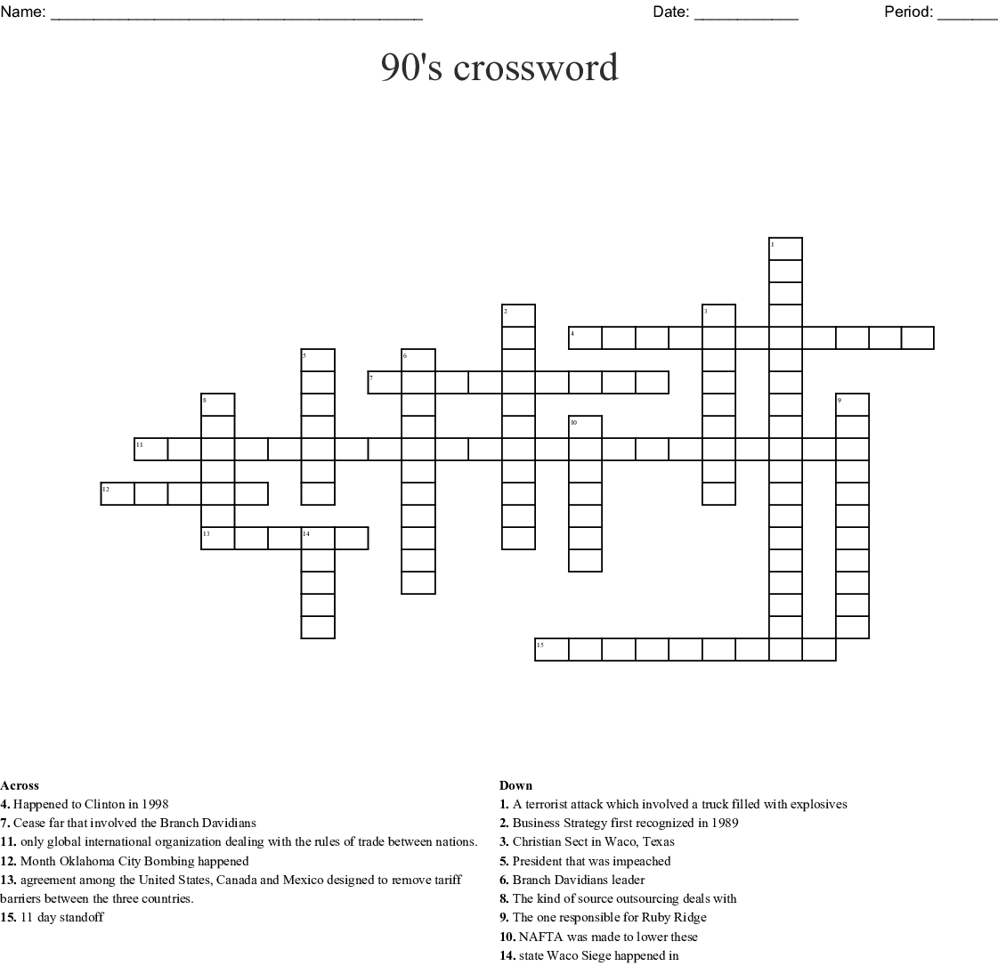 90s Music Crossword Puzzles Printable Sally Crossword Puzzles