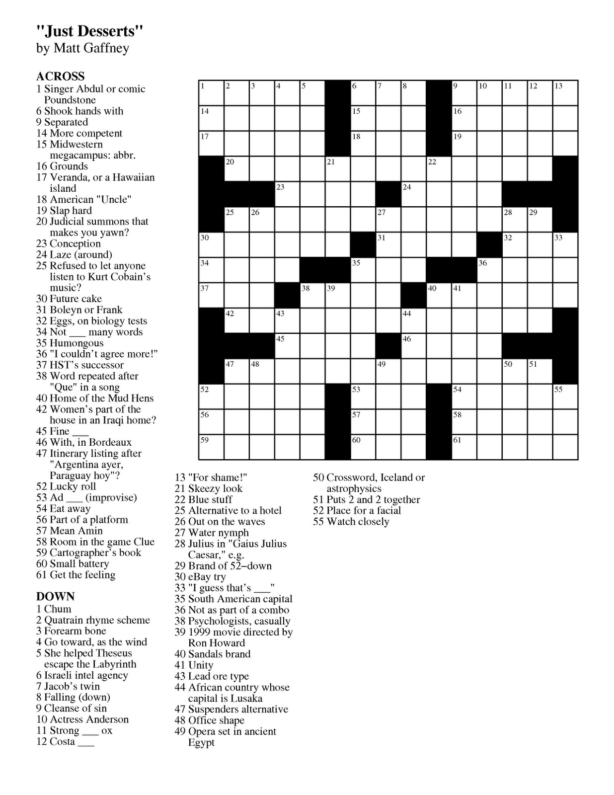 Free Printable Crossword Puzzle 1 Sally Crossword Puzzles