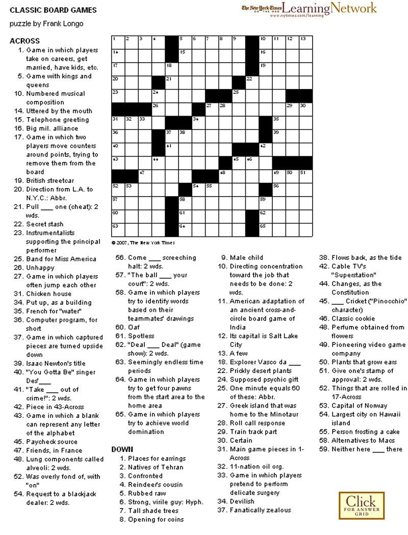 The Learning Network Crossword Puzzles Crossword Puzzle Crossword 