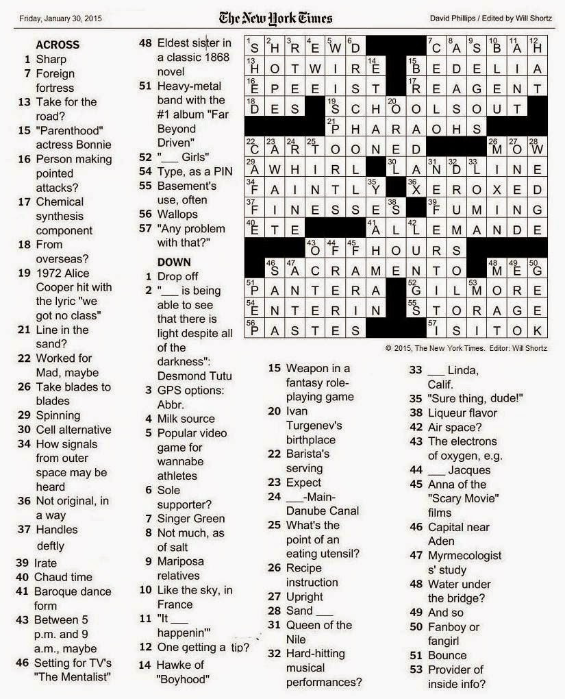 The New York Times Crossword In Gothic 01 30 15 Line In The Sand