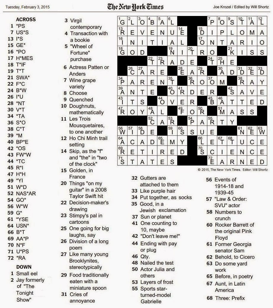 The New York Times Crossword In Gothic 02 03 15 Acronyms