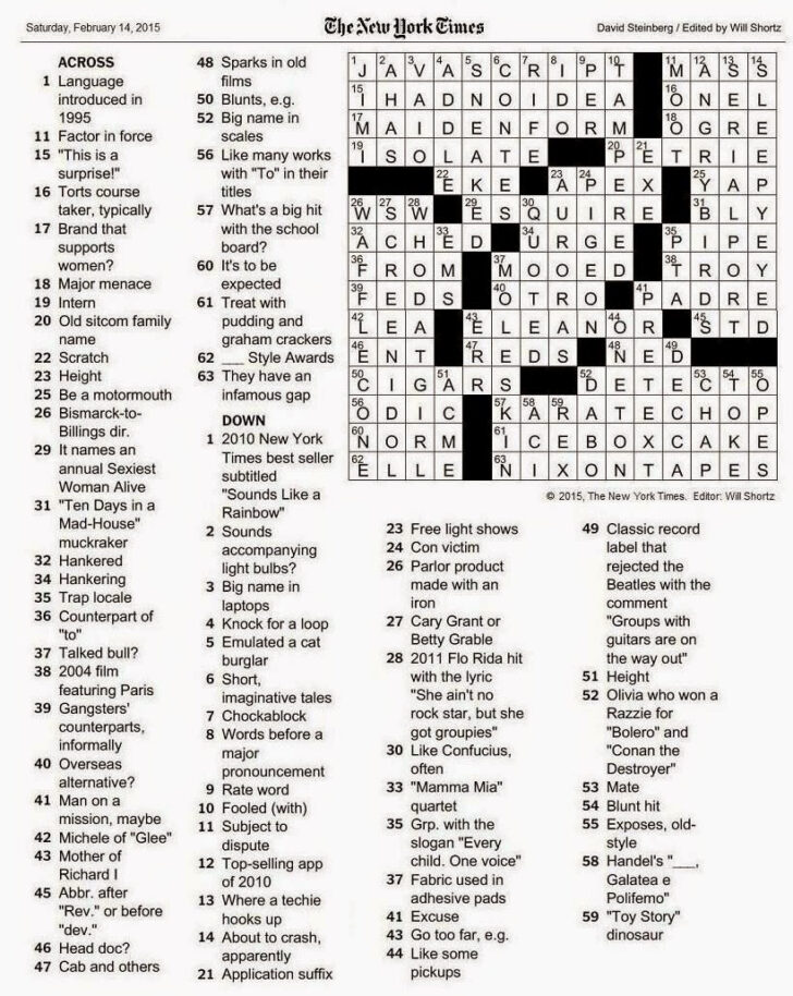 The New York Times Crossword In Gothic 02 14 15 Who Dat Girl Sally Crossword Puzzles 