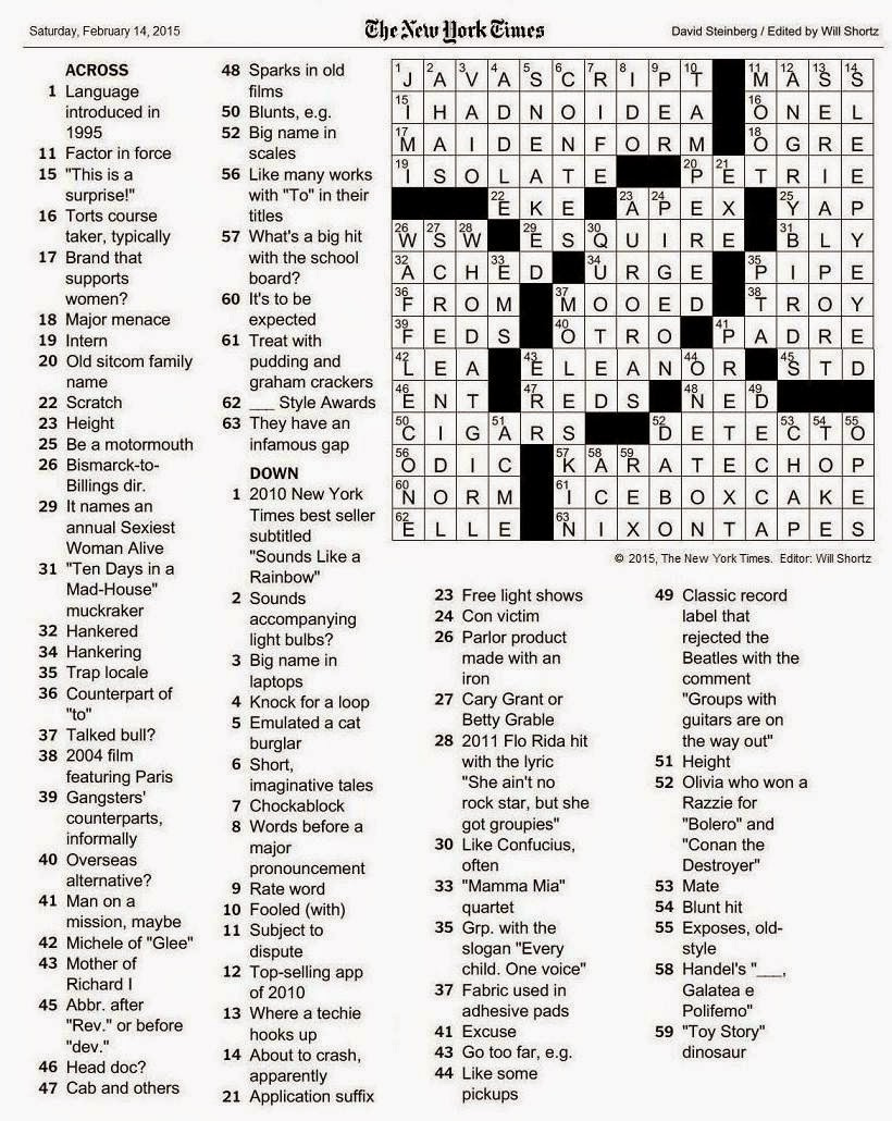 The New York Times Crossword In Gothic 02 14 15 Who Dat Girl 