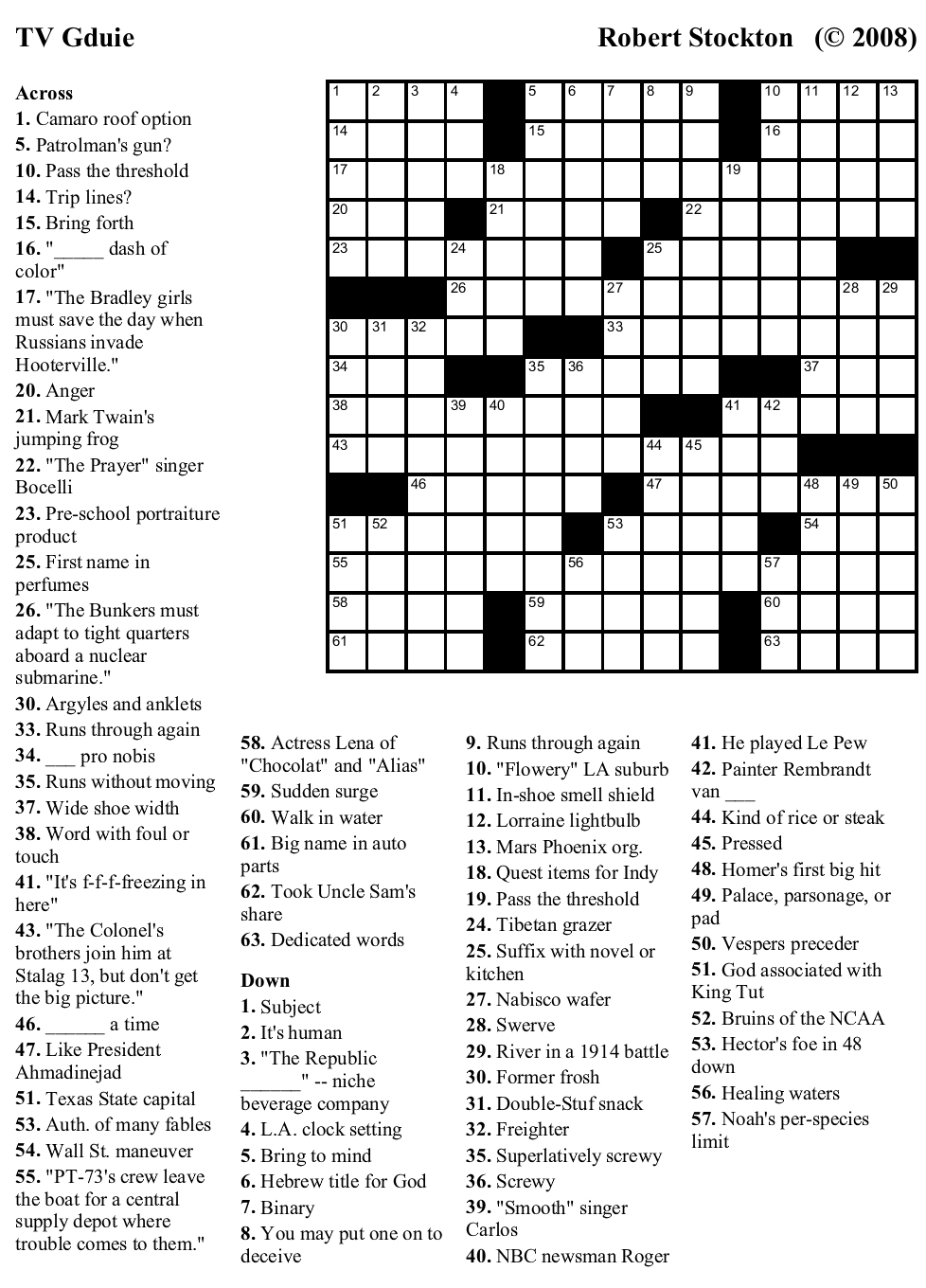 Tv Show Crossword Puzzles Printable Printable Crossword Puzzles