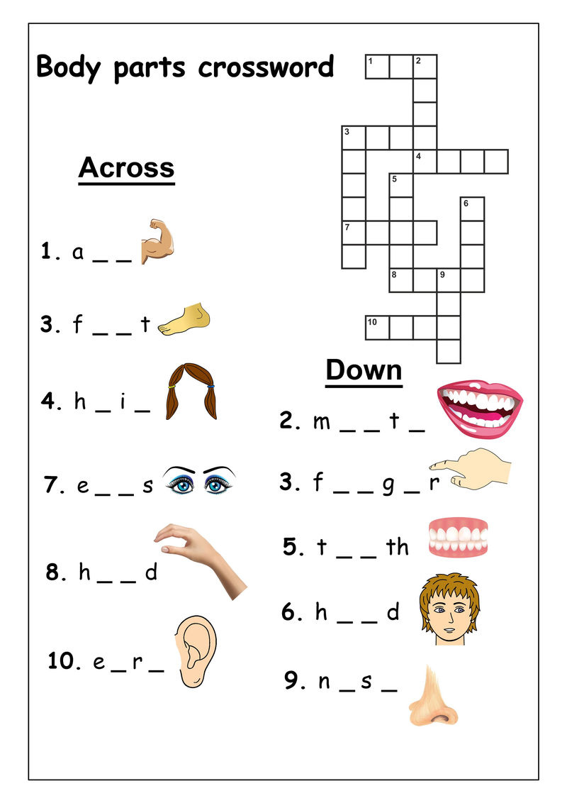 Very Easy Crossword Puzzles Body Coloring Sheets