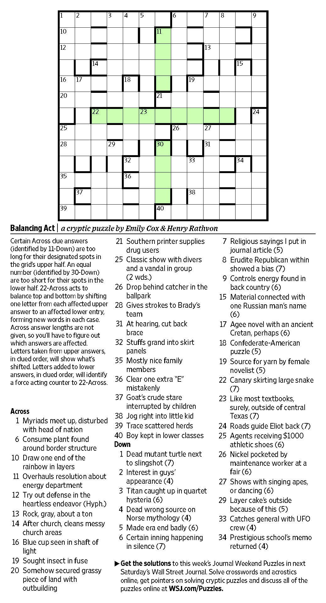 Wall Street Journal Crossword Puzzle Printable Printable Crossword