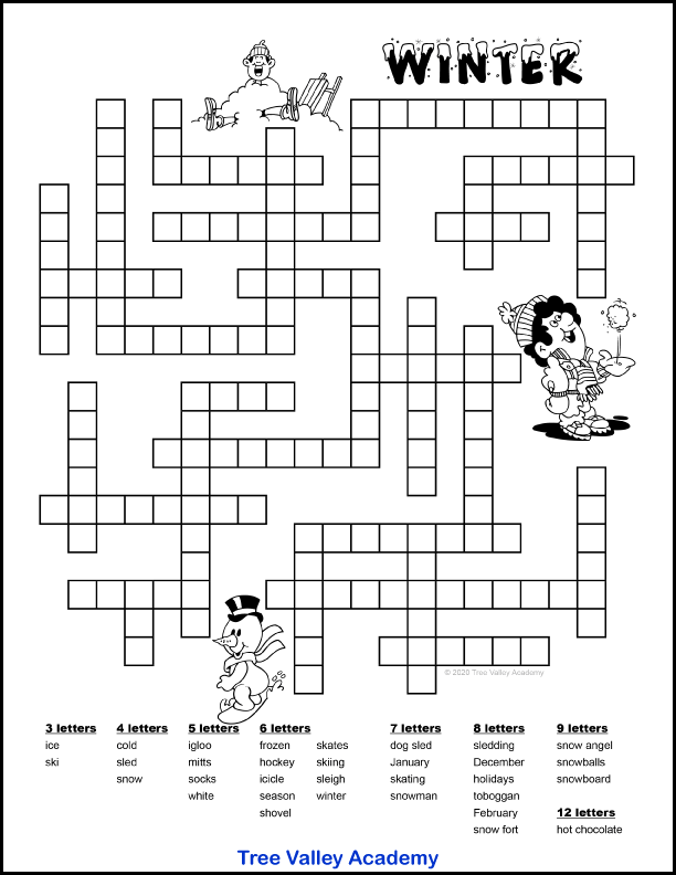 Winter Fill In Word Puzzles For Kids Tree Valley Academy