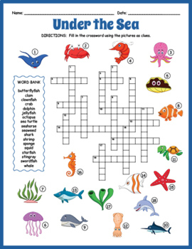 World Oceans Day Activity Under The Sea Crossword Puzzle By Puzzles 