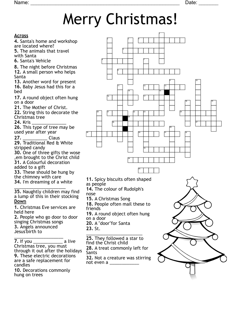 A Christmas Crossword - Wordmint inside Christmas Tree Crossword Puzzles Answers