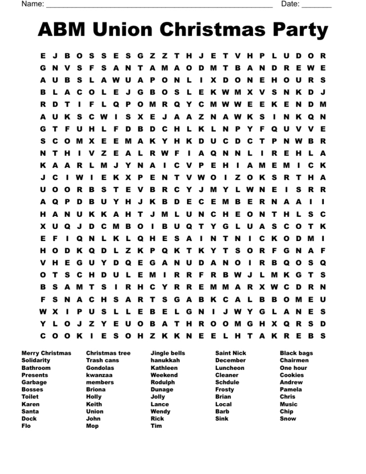 Christmas Party Crossword Puzzles