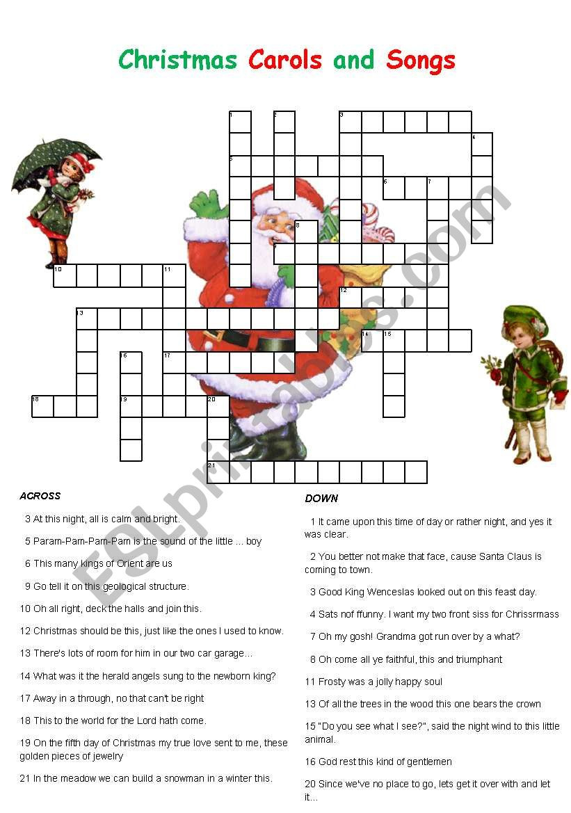 Christmas Carols And Songs Crossword - Esl Worksheetenglishchris intended for Literary Crossword Puzzles a Christmas Carol