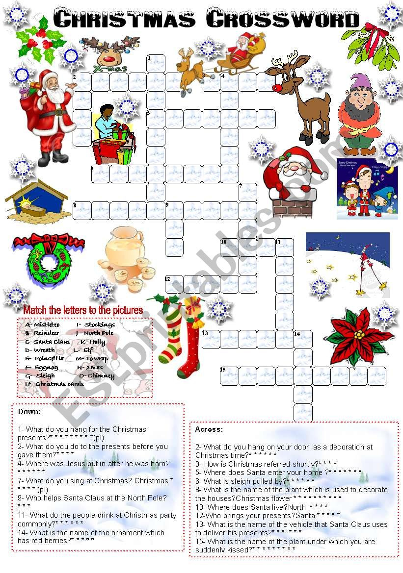 Christmas Crossword (05.12.2008) - Esl Worksheetemila throughout Christmas Fun Crossword Puzzles Answers