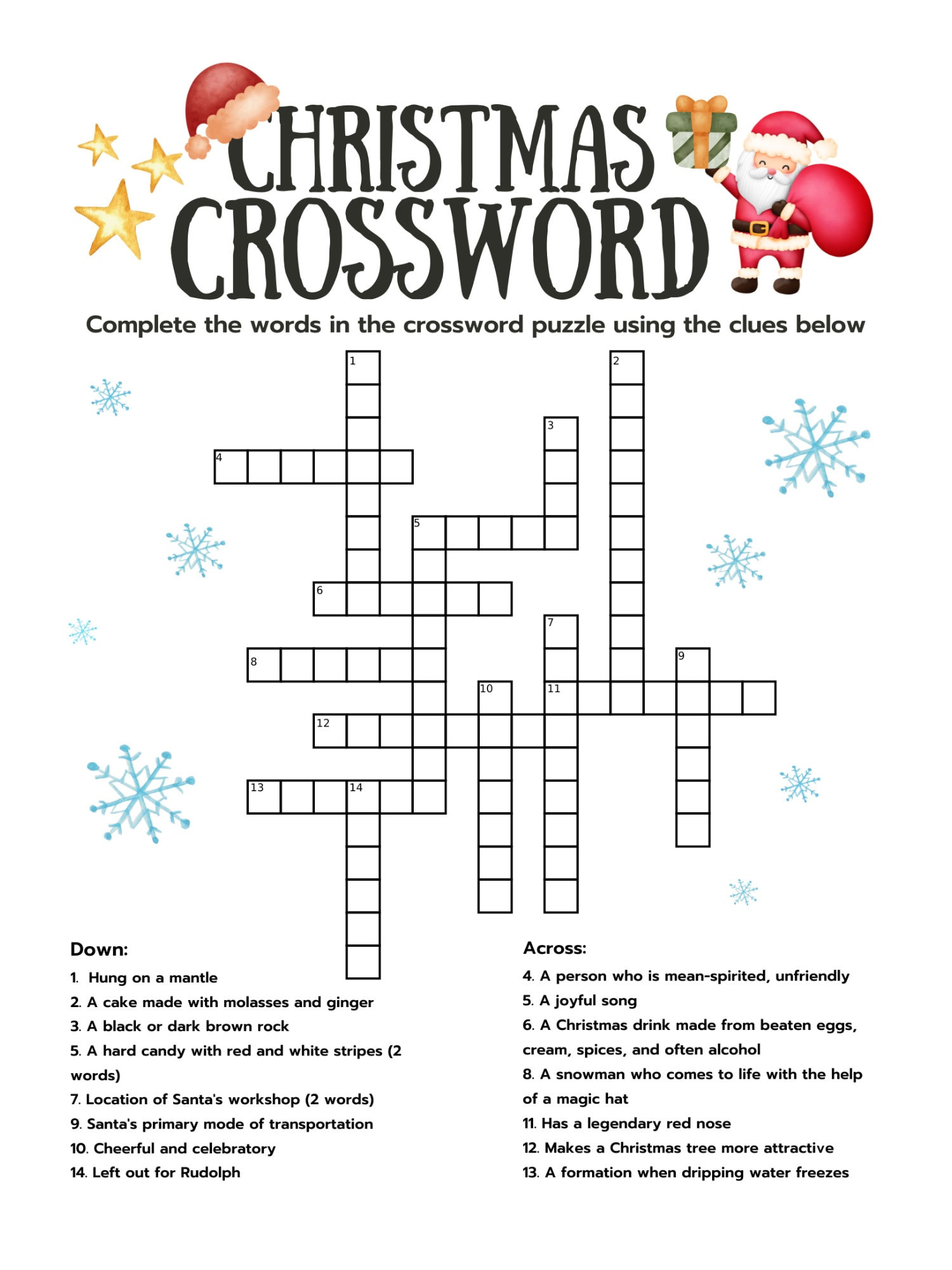 Christmas Crossword, Crossword With Answer Key, Printable within Christmas Crossword Puzzles with Answer Key