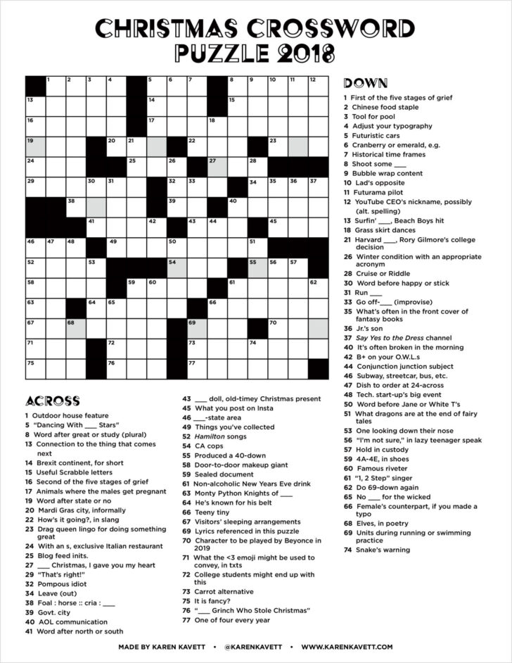 Printable Christmas Crossword Puzzles with Answers