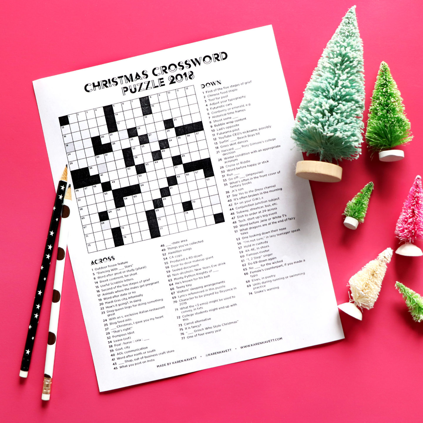 Christmas Crossword Puzzle 2018 - Karen Kavett throughout Christmas Tree Crossword Puzzles Answers