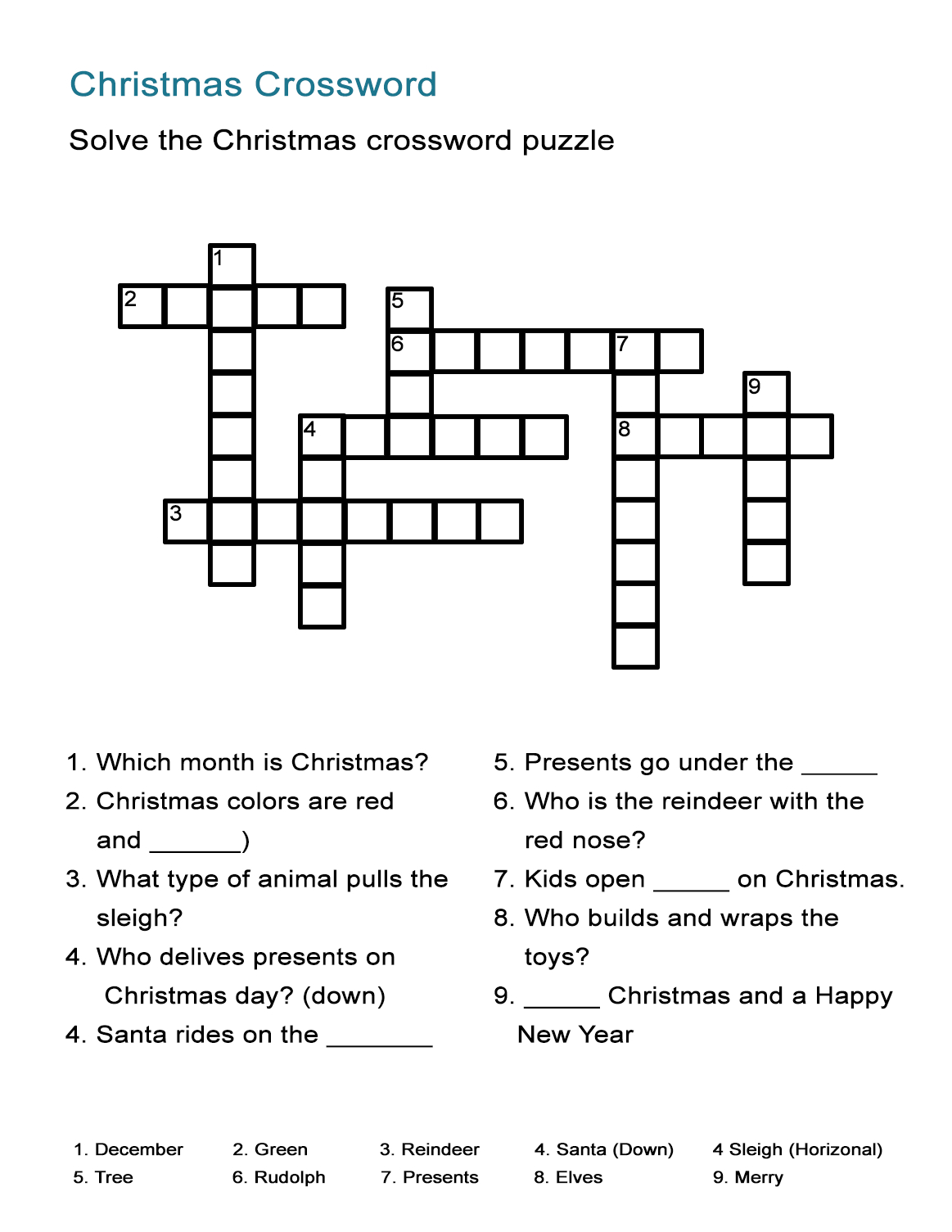 Christmas Crossword Puzzle - All Esl regarding Christmas Crossword Puzzles Answer Key