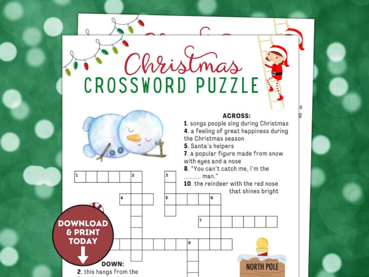 Christmas Crossword Puzzles For Elementary Students