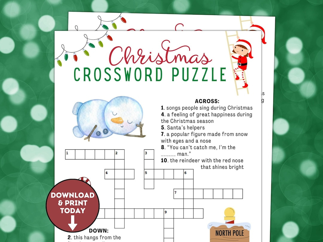 Christmas Crossword Puzzle / Christmas Game For Kids / Holiday in Christmas Crossword Puzzles For Elementary Students