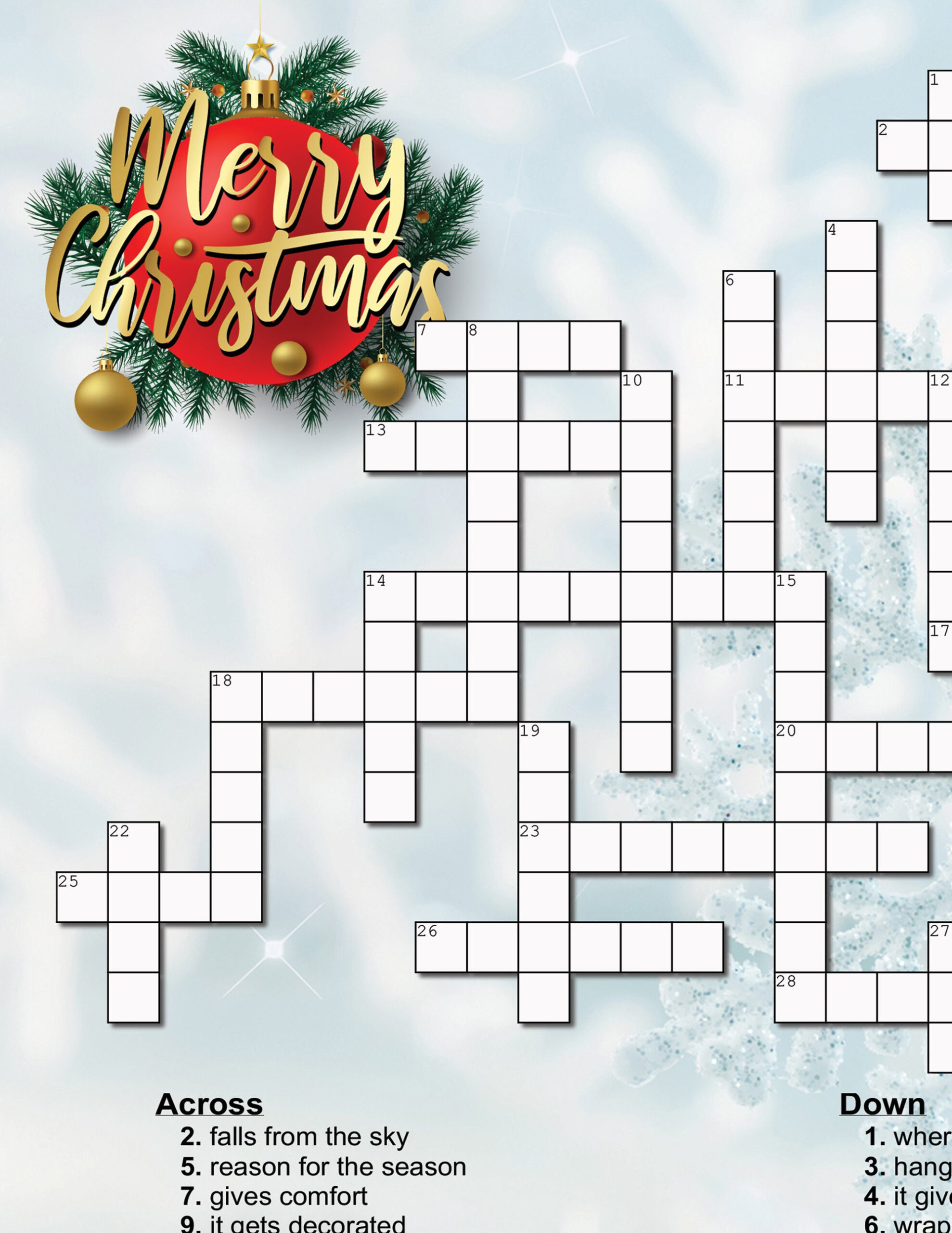 Christmas Crossword Puzzle - Etsy regarding Christmas Themed Crossword Puzzles Printable