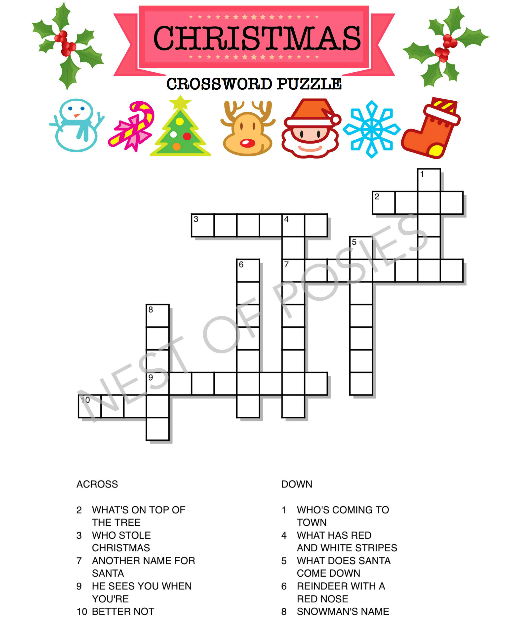 Christmas Crossword Puzzle Logo - Nest Of Posies regarding Large Print Christmas Crossword Puzzles