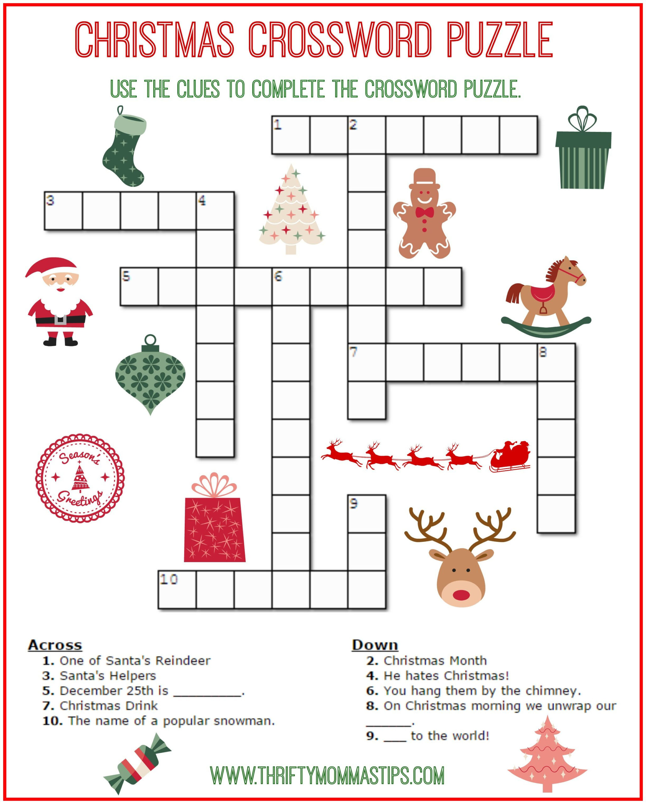 Christmas Crossword Puzzle Printable - Thrifty Momma&amp;#039;S Tips in Christmas Vocabulary Crossword Puzzles