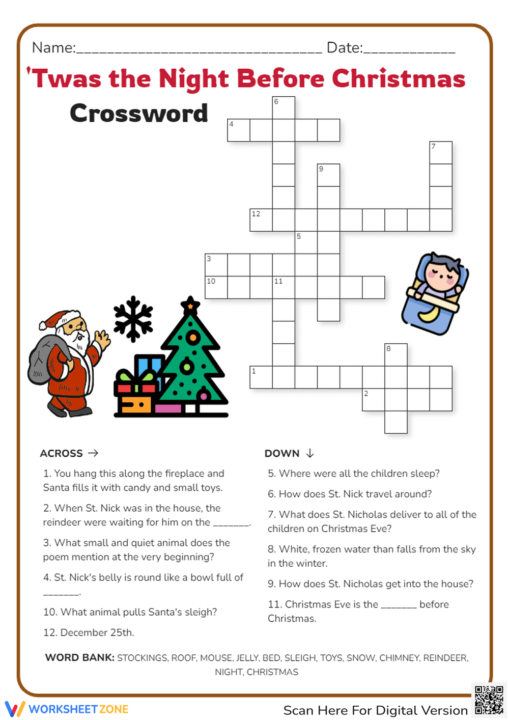 Christmas Crossword Puzzle Worksheets 2024 for Twas the Night Before Christmas Crossword Puzzles Answers