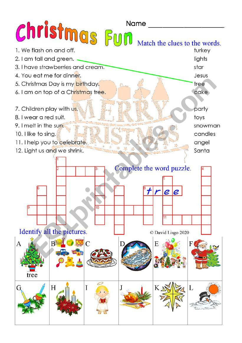 Christmas Fun: A 3 In 1 Worksheet With Answer Key. - Esl Worksheet pertaining to Christmas Fun Crossword Puzzles Answers